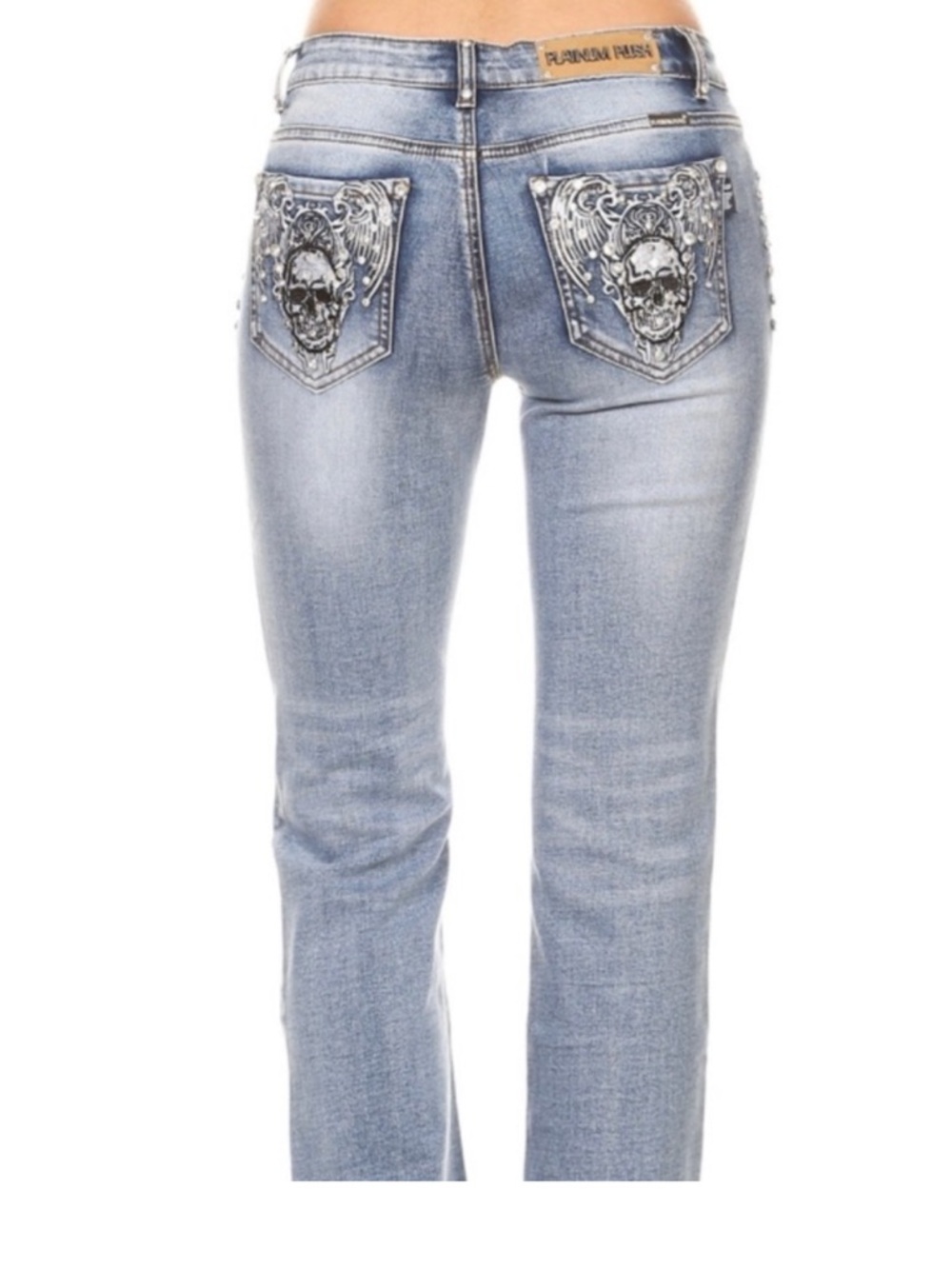 Platinum plush stretch skull pocket jeans